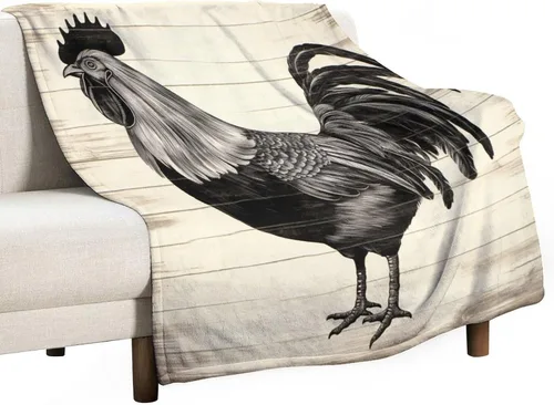 Miniatura 55 de Manta rústica de gallo de granja, color blanco y negro, manta suave de gallo de acuarela, manta de franela de forro polar, tamaño manta, manta