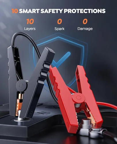 Miniatura 6 de TREKURE Arrancador de batería de 8 en 1 con compresor de aire 6000A 150PSI portátil para automóvil (todo gas/10L diésel), arrancador de batería