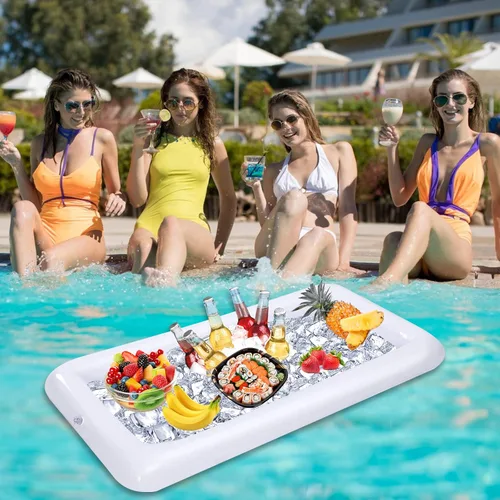 Miniatura 6 de Paquete de 4 recipientes inflables para servir hielo en la piscina, fiesta, bufé, bandeja de hielo flotante, recipientes para bebidas de alimentos