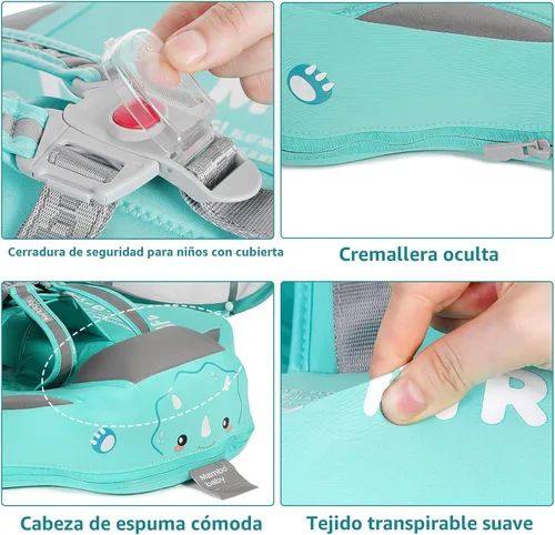 Miniatura 5 de El entrenador de nado Mambobaby más nuevo, no inflable, tamaño mejorado, incluye cola para que nunca se voltee. Toldo con FPS 50+, sólido flotador