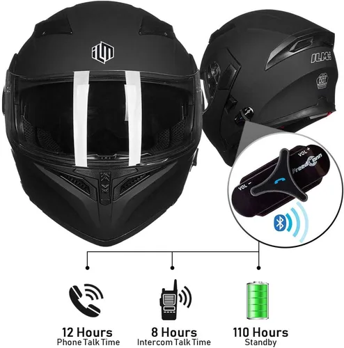 Miniatura 5 de ILM - Casco de motocicleta con Bluetooth, modular, abatible, de cara completa, doble visera, MP3, intercomunicador, radio FM, aprobado por el DOT