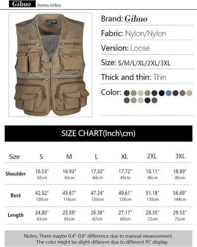 Miniatura 6 de Gihuo - Chaleco de pesca para hombre, con bolsillos, para viajar, ir de safari o practicar tiro