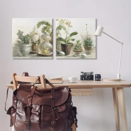 Miniatura 2 de Stupell Industries Plantas de casa suculentas con dije de país verde y marrón, diseñado por Danhui NAI, arte de pared, 2 unidades, cada una de 24 x