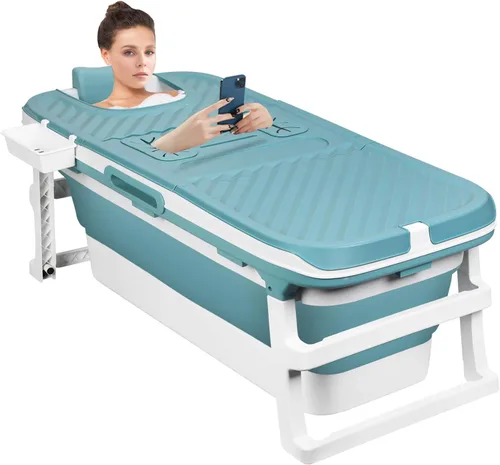Miniatura 10 de Bañera plegable de 40", bañera portátil de plástico con cubierta térmica, tubo de drenaje, diseño de gran espacio para adultos, fácil de almacenar