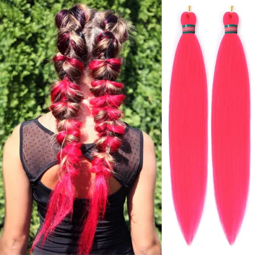 Miniatura 34 de Extensiones de cabello para trenzar verde+verde claro, preestiradas, 2 paquetes, con cabello plumoso pre-trenzado, extensiones de cabello