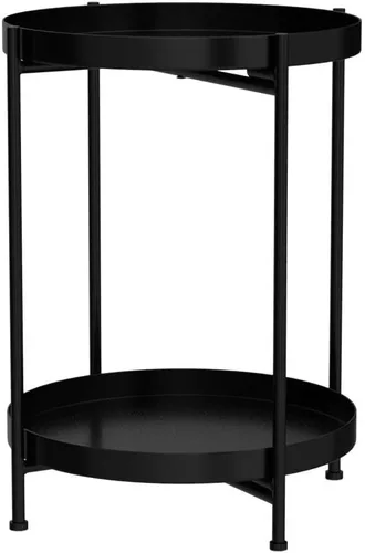Miniatura 5 de Mesa auxiliar redonda, bandeja de metal negro de 2 niveles, mesa auxiliar de metal para sofá, sala de estar, mesa de té, espacios pequeños