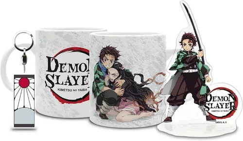 ABYstyle Demon Slayer Kimetsu No Yaiba - Caja de regalo incluye 11 onzas, taza, figura de acrílico y llavero acrílico, accesorios de manga de anime,