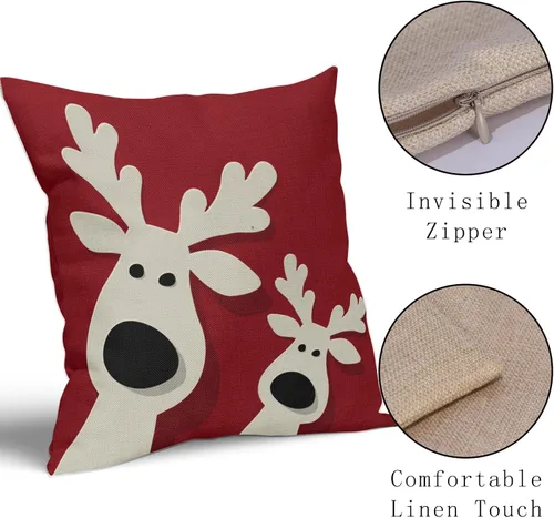 Miniatura 4 de Juego de 2 fundas de almohada rojas de Navidad de 16 x 16 pulgadas, decoración de Navidad de ciervos de Navidad, estampado de invierno, fundas