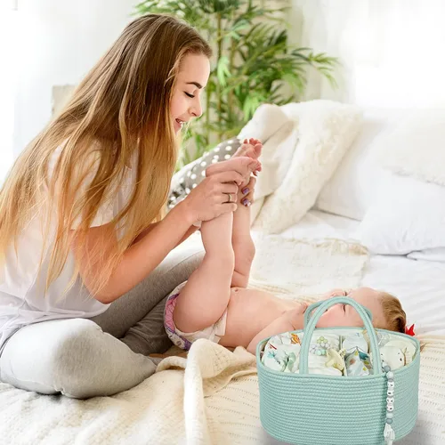 Miniatura 55 de Organizador de pañales para bebé con cuerda de algodón para niña o niño, cesta de almacenamiento portátil para guardería, bolsa de transporte