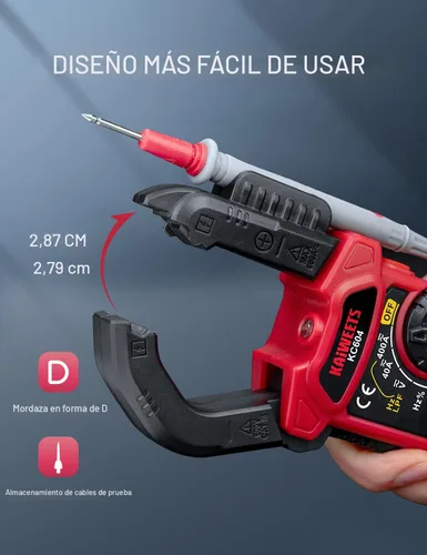 Miniatura 3 de KAIWEETS Multímetro de Pinza Digital con Mordaza en Forma de D para Corriente y Voltaje CA/CC, Probador de Voltaje de Rango Automático de 4000