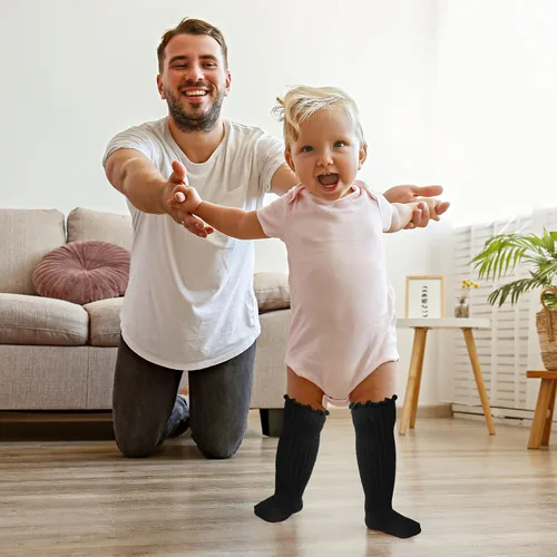 Miniatura 6 de Calcetines hasta la rodilla para bebé niña, calcetines antideslizantes para niños pequeños, tubo con volantes, uniforme para recién nacidos, 5 pares