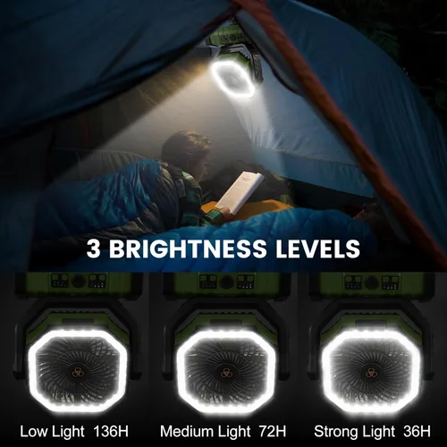 Miniatura 3 de Odoland Ventilador de camping de 30000 mAh con linterna LED, recargable, funciona con batería, oscilante con control remoto y gancho, ventilador