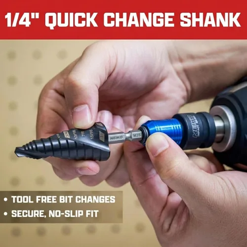 Miniatura 4 de NEIKO 10602B Step Drill Bit, 13 Steps 1/8" to 1/2" Spiral M35 Cobalt, AlTiSiN Coated, 1/4" Quick Change Step Bits for Steel, Metal, Wood, Plastic