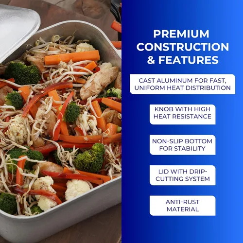 Miniatura 5 de Universal Unique Square Caldero (8.57 l - 24 tazas), olla de aluminio inoxidable, apta para horno, distribución uniforme del calor y cocción rápida.