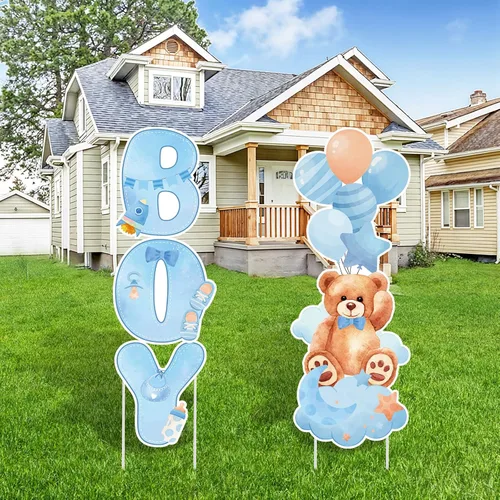 Miniatura 15 de 2 juegos de letreros de plástico para baby shower con estacas, decoraciones al aire libre para revelación de género, azul y rosa, letrero de patio