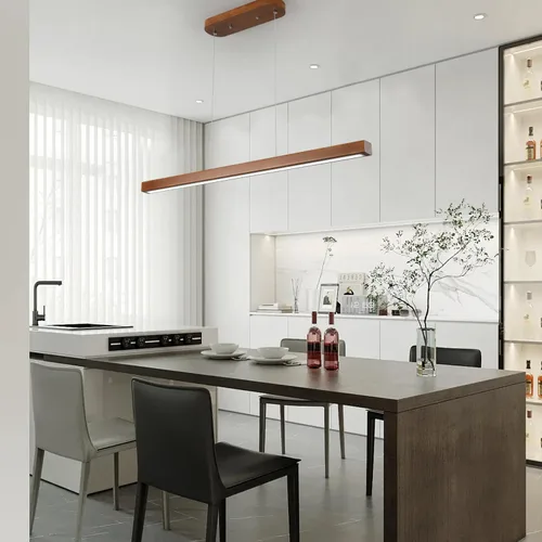Miniatura 4 de Lámpara colgante lineal de madera de 31.5" – Lámpara de araña LED regulable con control remoto, iluminación moderna ajustable de estilo granja