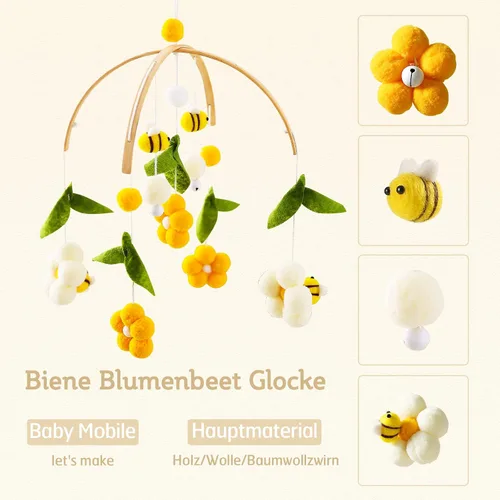 Miniatura 6 de Baby Bee & Flower - Cuna y moisés móvil – Decoración relajante de guardería para niñas y niños – A partir de 0 años rocket