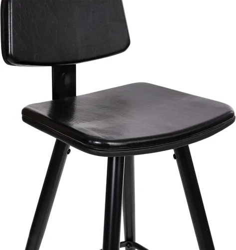 Miniatura 9 de Flash Furniture Kora Taburetes de bar de respaldo bajo de grado comercial, tapicería LeatherSoft negra, marco de hierro negro, reposapiés integrado