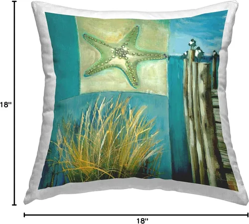 Miniatura 8 de Stupell Industries Liz Jardine - Almohada con diseño de collage náutico con vista a la playa, 18 x 18 pulgadas, color azul
