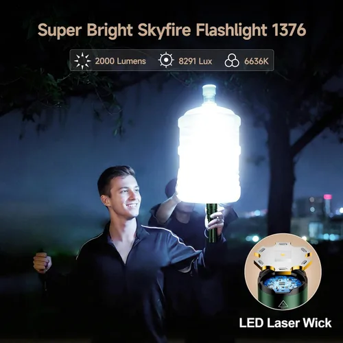 Miniatura 2 de SKYFIRE 1376 linternas LED con lente de encendido, recargable de 2000 lúmenes altos, luz de flash zoomable, 5 modos, impermeable, IPX6, potente