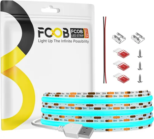 Miniatura 10 de Tira de luz LED USB de 6.56 pies, 5 voltios alimentada por USB, luces LED COB de 4000 K, blanco natural, 0.315 in, tiras flexibles de alta densidad