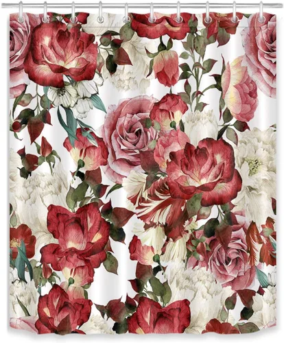 Miniatura 49 de LB Juego de cortinas de ducha de mariposa y flores con alfombras, margaritas y morado lavanda, hojas de eucalipto, cortina de ducha verde