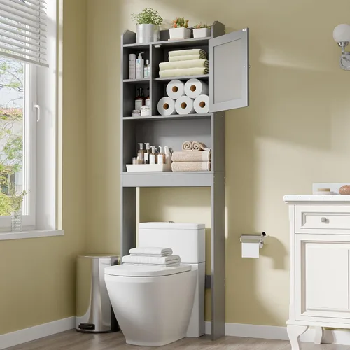 Miniatura 9 de SUPER DEAL - Mueble de baño de madera con estantes ajustables, uso sobre el inodoro Blanco