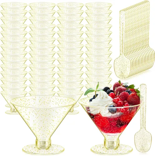 Miniatura 7 de Yinkin 50 tazas y 50 cucharas, vasos de martini de plástico desechables, vasos de cóctel, mini tazas de martini de plástico, vasos shot de postre