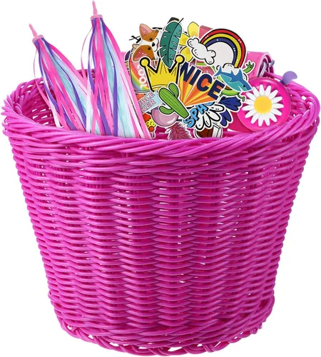 Miniatura 13 de Set de serpentinas para cesta de bicicleta para niños, cesta de mimbre para manillar de bicicleta con serpentinas de bicicleta coloridas, campana