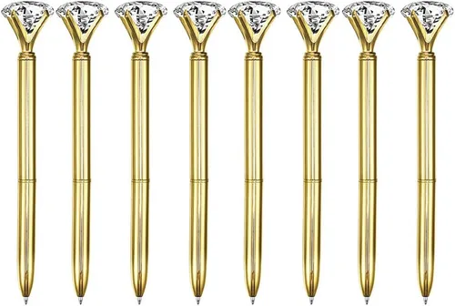 Miniatura 4 de CLARA 8 Uds Big Diamond Bolígrafos Rhinestone Crystal Metal Bolígrafo Negro Tinta Plata Plateado diamante