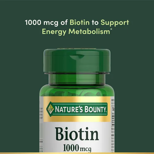 Miniatura 3 de Nature's Bounty Biotina, Apoya el metabolismo para la energía y la salud del cabello, la piel y las uñas, 1000 mcg, 100 tabletas
