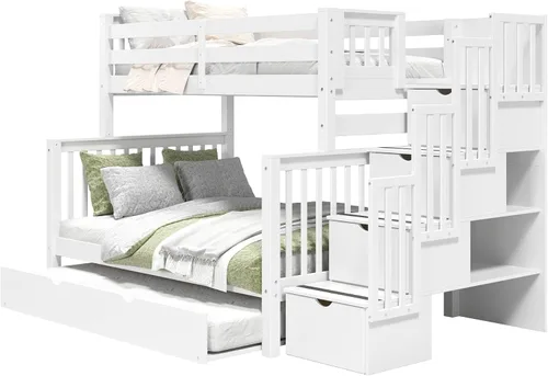 Miniatura 4 de Bedz King BK961-Honey-Trundle-p - Litera con cama nido individual, con 4 cajones en los peldaños Blanco