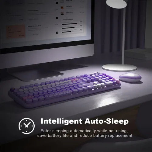 Miniatura 102 de KNOWSQT Combo de teclado y ratón inalámbrico, teclados lindos de tamaño completo estilo máquina de escribir 2.4G azul colorido - receptor USB Plug