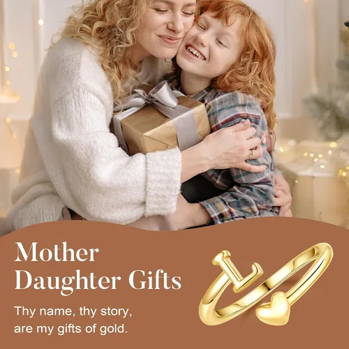 Miniatura 2 de M MOOHAM Anillos de oro para mujeres y niñas – Anillos iniciales con placa de oro de 14 quilates para mujer, no se deslustra, letra A-Z, delicado