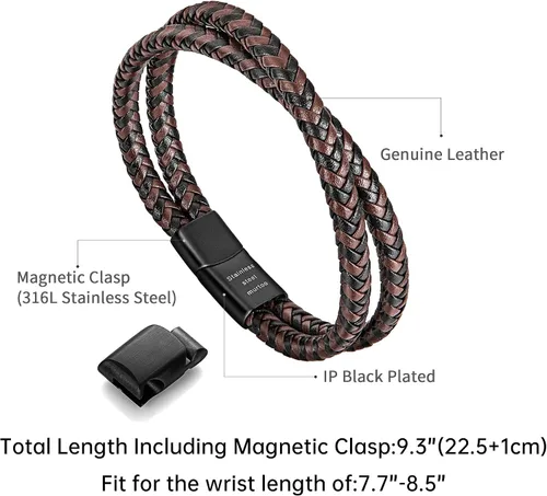 Miniatura 2 de Murtoo - Pulsera de cuero trenzado para hombre, color marrón y negro