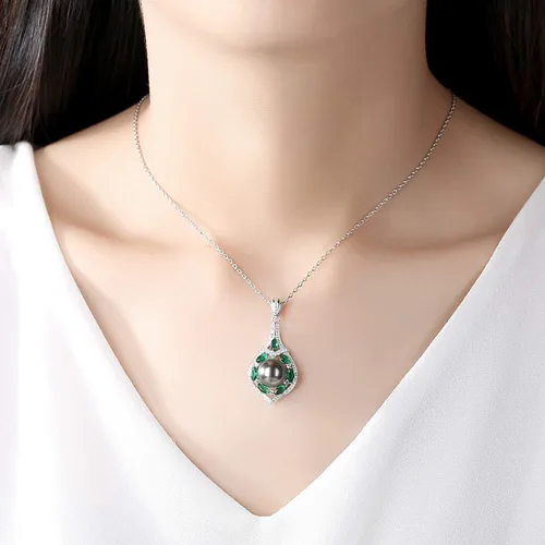Miniatura 3 de VIKI LYNN Collar con colgante de perlas negras cultivadas de Tahití, 0.394-0.433 in, calidad AAA, plata esterlina CZ para mujer, Plata esterlina