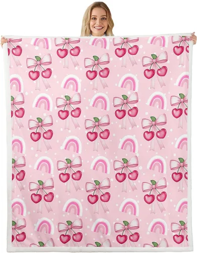 Miniatura 33 de Manta de franela con lazo rosa, manta de vellón con lazo en acuarela para decoración del hogar, sofá, sofá, manta de forro polar kawaii de dibujos