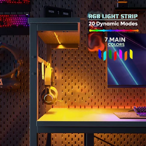 Miniatura 6 de Bestier - Escritorio de juegos con luces LED, escritorio para PC de 44 pulgadas para espacios pequeños, escritorio de computadora con estantes