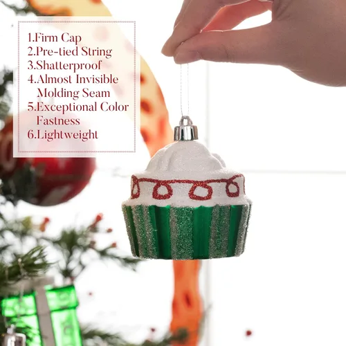 Miniatura 5 de Valery Madelyn Juego de adornos para árbol de Navidad, 16 unidades de bastón de caramelo rojo, verde y blanco, inastillables, decoración de árbol