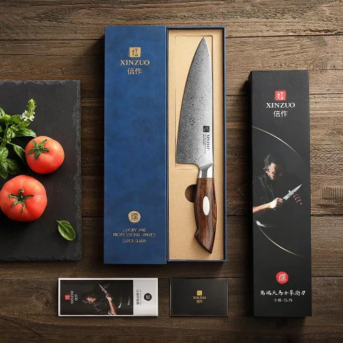 Miniatura 7 de XINZUO Cuchillo de chef de acero de Damasco de 8.3 pulgadas, 110 capas, cuchillo de cocina profesional forjado a mano, espiga completa, cuchillo