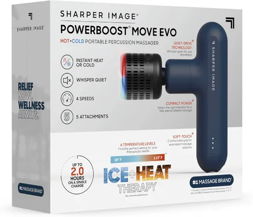 Miniatura 8 de Sharper Image Pistola de masaje de percusión de tejido profundo, Powerboost Move Evo, masajeador de mano recargable para calor y frío, 4 velocidades