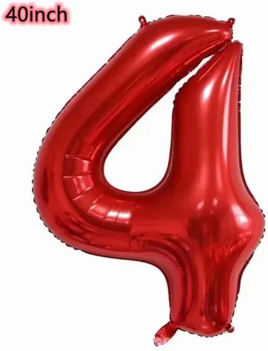 Miniatura 2 de Globo de 40 pulgadas, corona roja número 4, globo gigante de aluminio con el número 4, globos de decoración de cumpleaños de 4º cumpleaños, Rojo 4