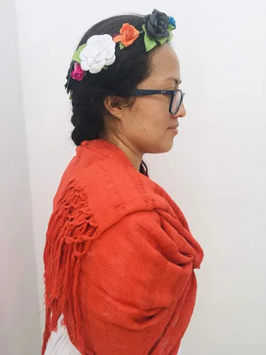 Miniatura 6 de Typical Mexican orange Rebozo 2.4 meters 95 inches (including fringes) modelo deshilado