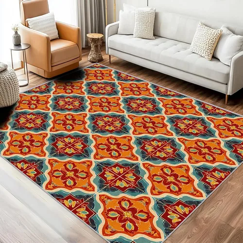 Miniatura 10 de Purple Flower Rugs for Living Room 7x8, Retro Floral Bedroom Carpet, Vintage 70s Bohemian Pattern Design Area Rug, Washable Non Slip Soft Area