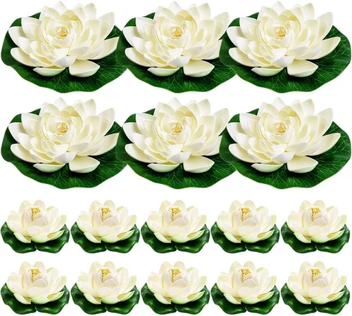 16 flores flotantes artificiales para piscina, 7 y 4 pulgadas, almohadillas de lirio de agua falsas, flores de loto, decoraciones flotantes para