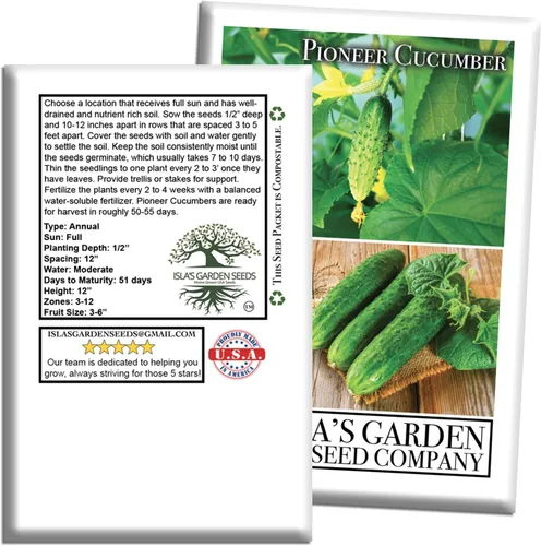 Miniatura 7 de Pioneer - Semillas de pepino en vinagre (Cucumis sativus) – Más de 150 semillas de reliquia sin OMG de Isla's Garden Seeds, textura crujiente