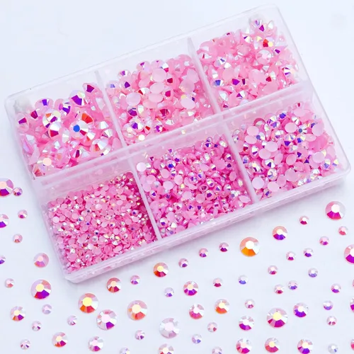 3000 PIEZAS de Brillantes de Resina con Dorso Plano, 2mm 3mm 4mm 5mm 6mm Rosa Claro AB, Brillantes de Resina en Gel con Dorso Plano para Vasos,