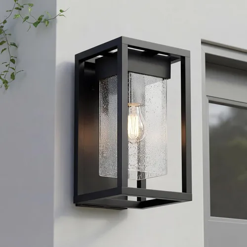 Miniatura 2 de Kichler Mercer 59060BSL - Lámpara de pared para exteriores de 12 pulgadas en color negro, aplique de pared exterior de 1 luz con vidrio transparente