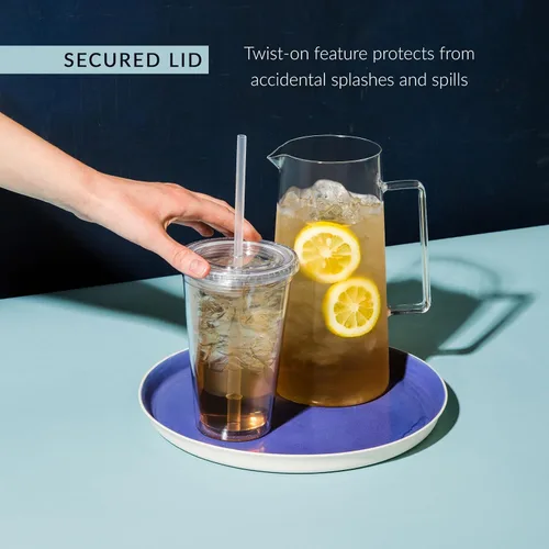 Miniatura 3 de Maars - Vaso transparente clásico con tapa y pajilla, acrílico prémium de 16 onzas, vasos reutilizables de plástico de doble pared con aislamiento