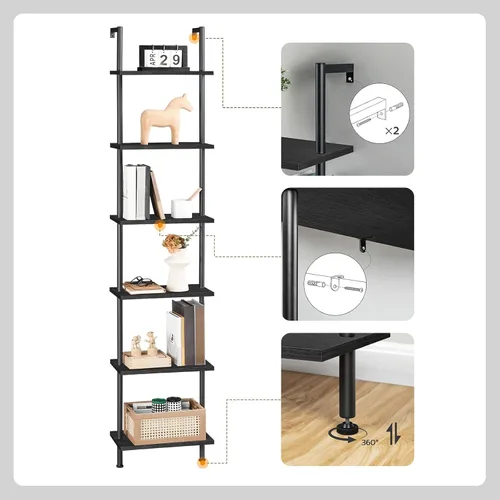 Miniatura 5 de HOOBRO Estantería de escalera DIY, estantería de 6 niveles de madera montada en la pared, estantería estrecha, estante de exhibición, estante